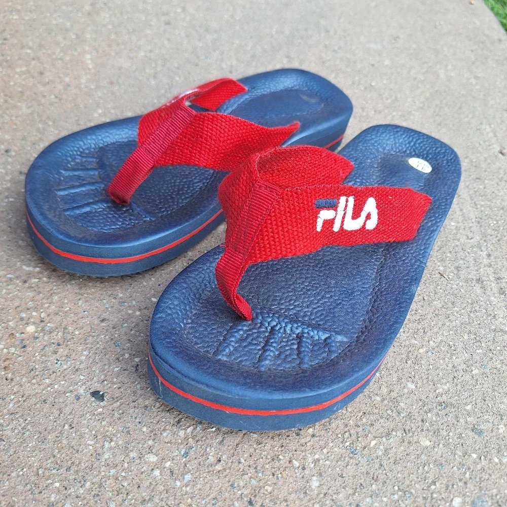 Fila Flip Flops Vintage Stock Blue with Red Canvas Straps